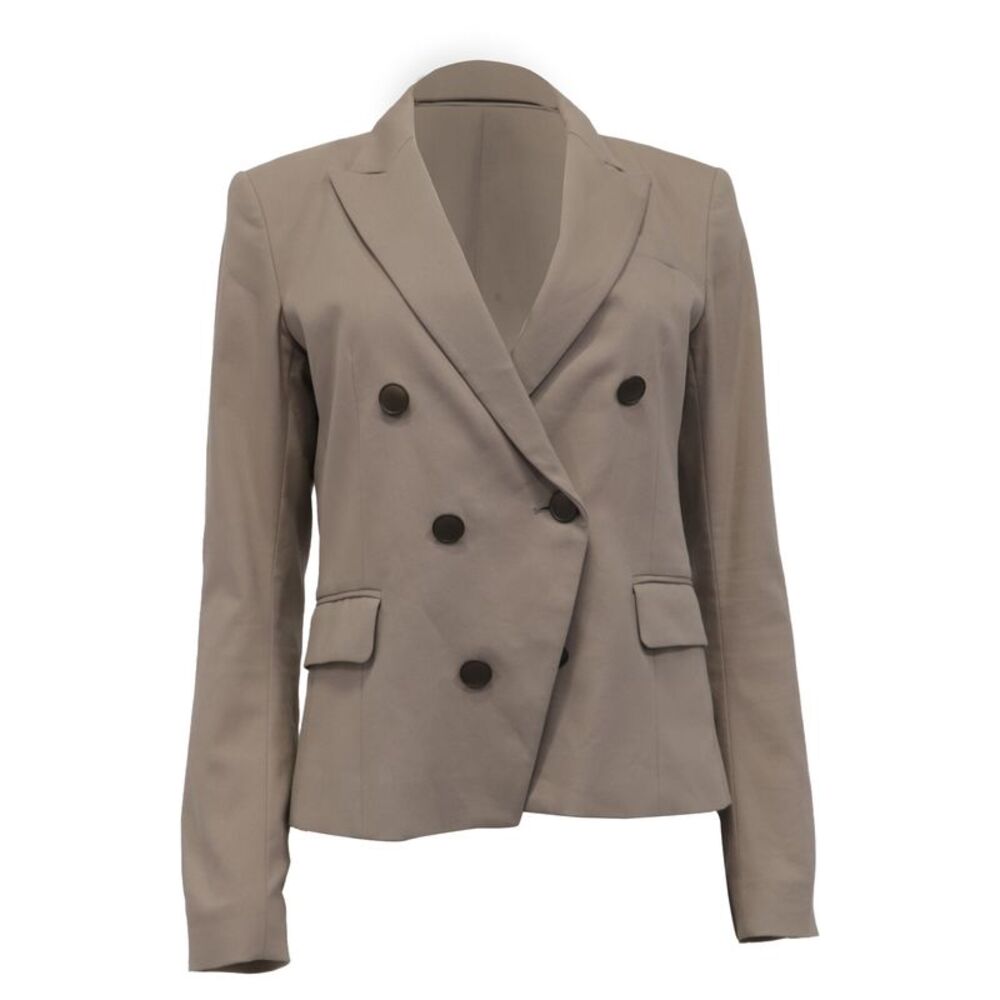 Theory Double-Breasted Blazer in Beige Cotton